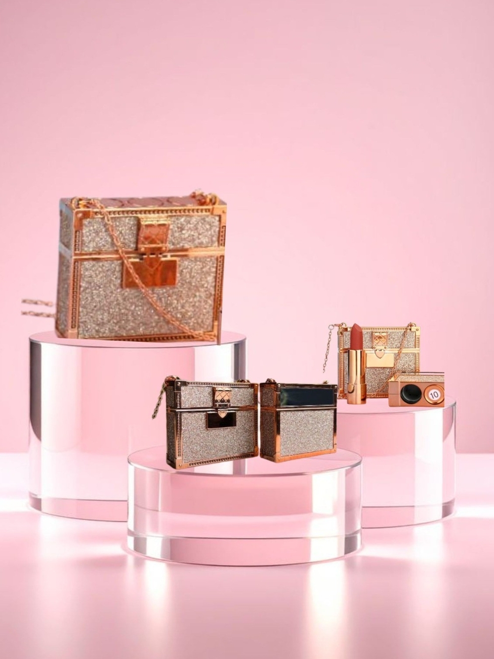 Glitter Box Crossbody Bag in Rose Gold